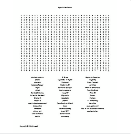 The Age of Absolutism Word Search for World History