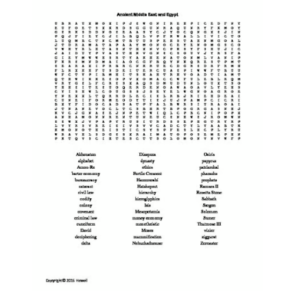 Ancient Middle East and Egypt Word Search for World History