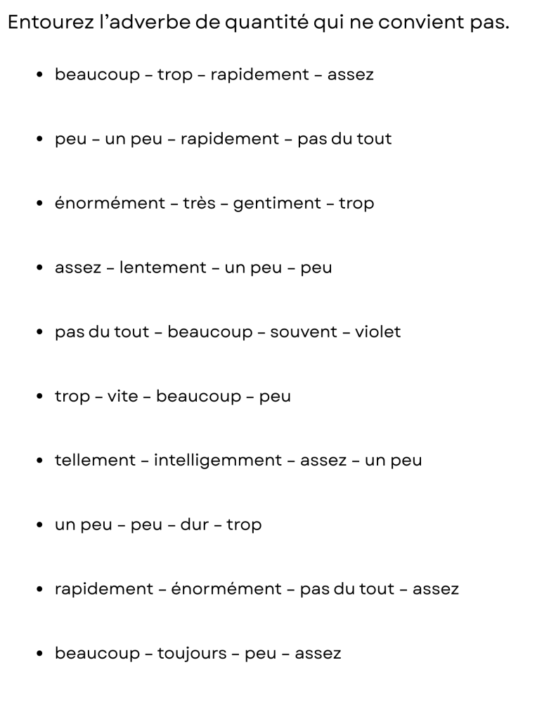 adverb of quantity exercise in french - Made By Teachers