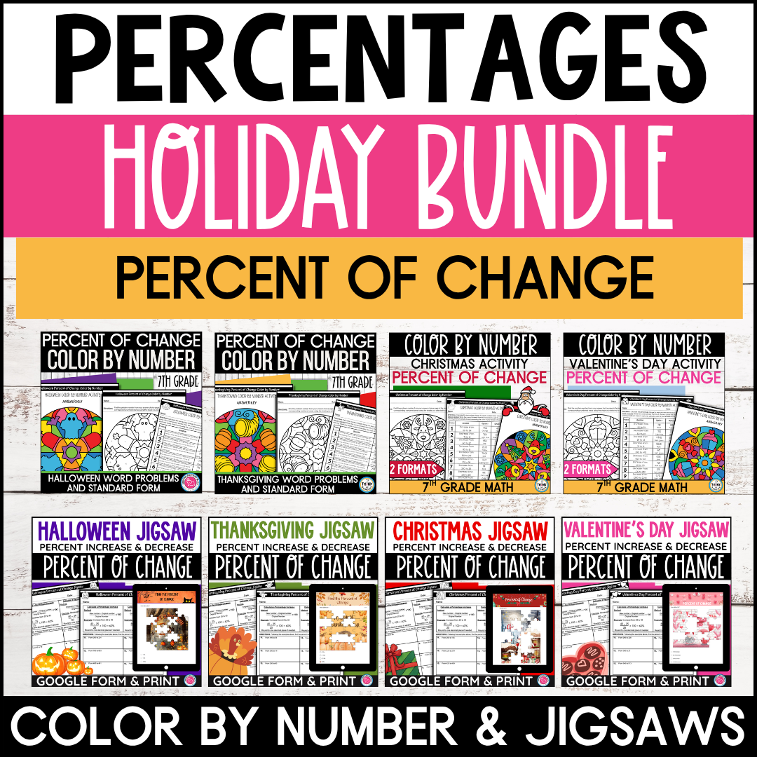 Percent of Change Color by Number and Digital Jigsaws Holiday Bundle