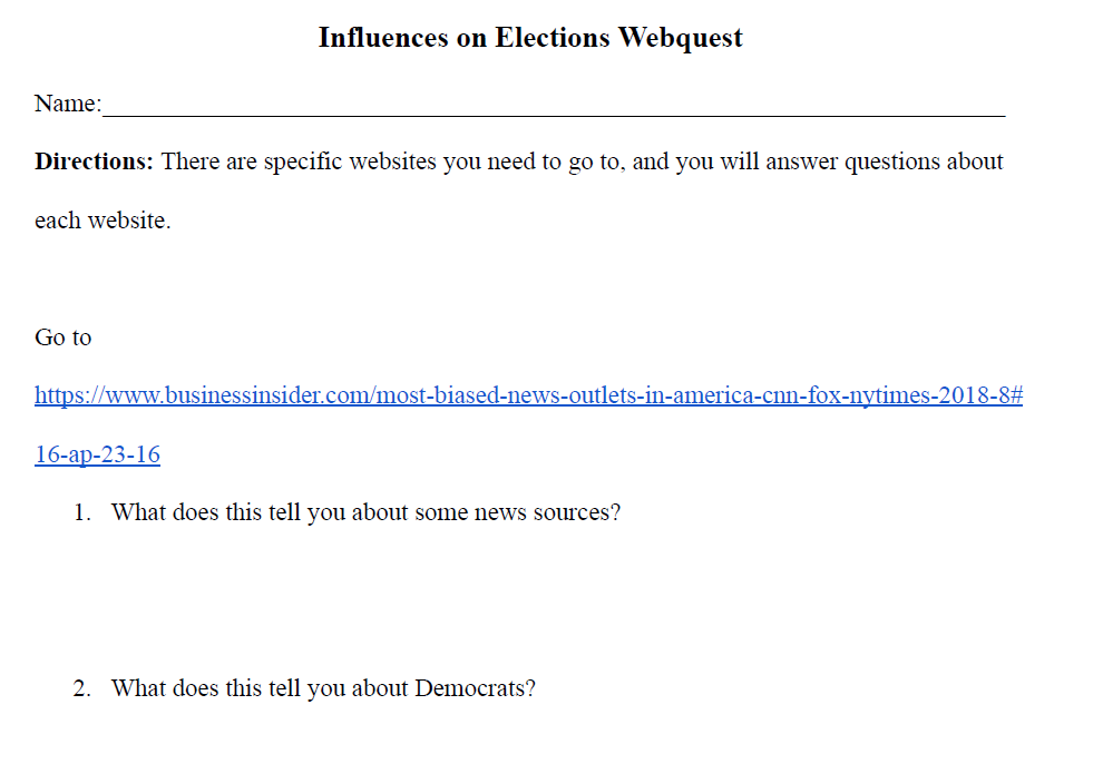 Influences on Elections Webquest