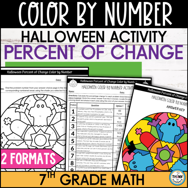 Halloween Percent of Change Color by Number Activity 7th Grade | Made ...