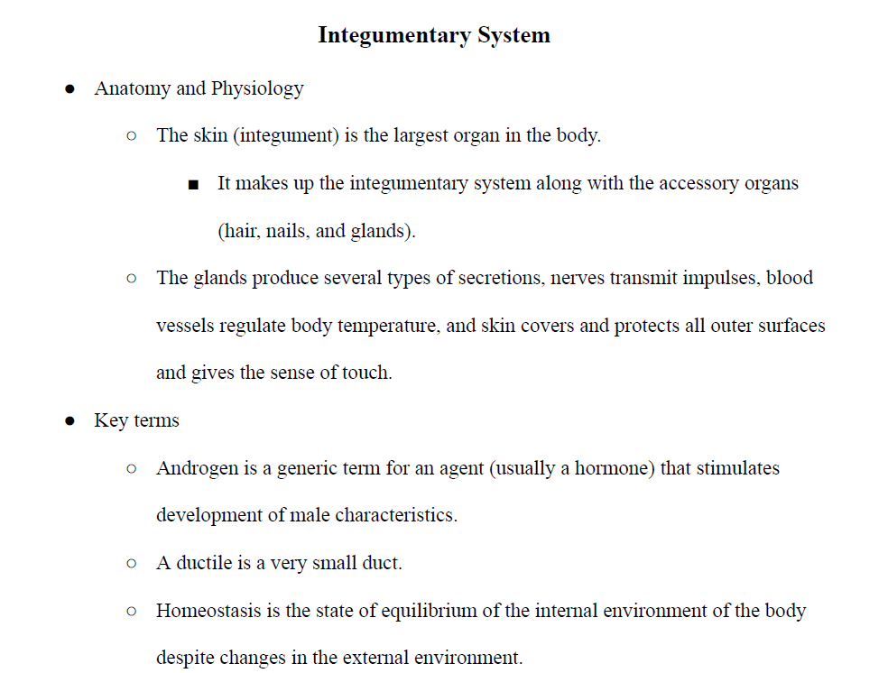 Integumentary System Notes