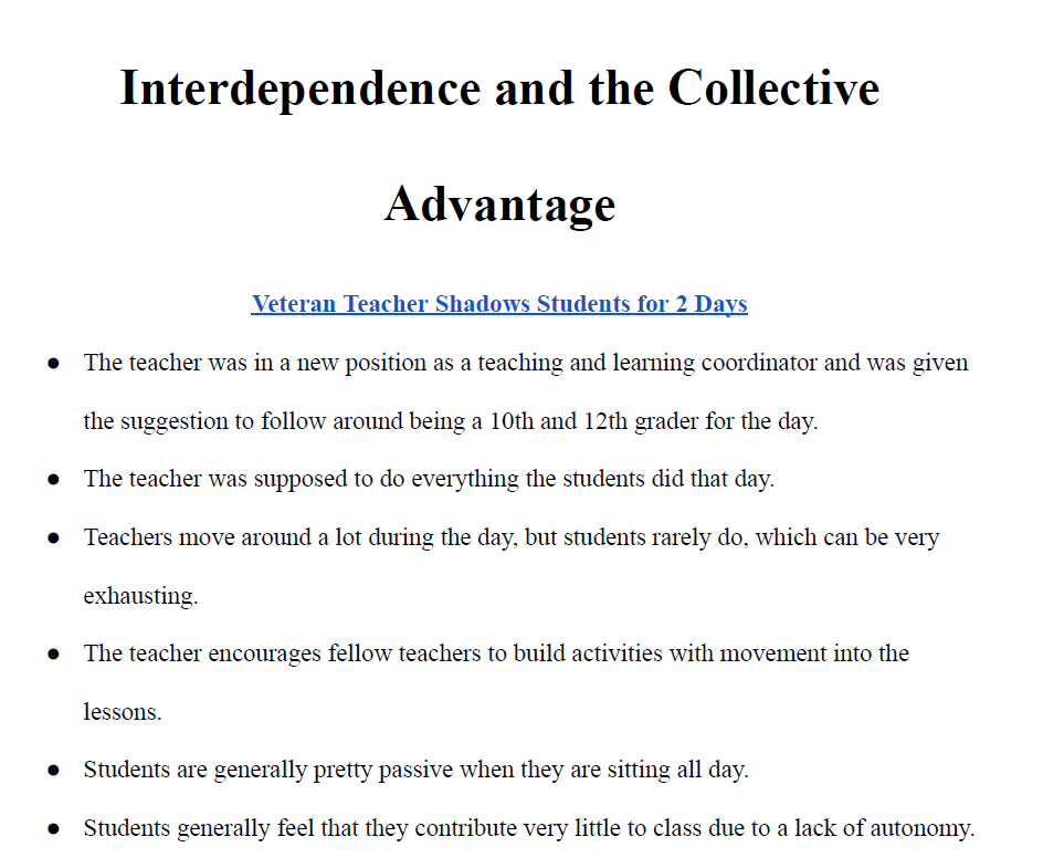 Interdependence and the Collective Advantage in Education Notes