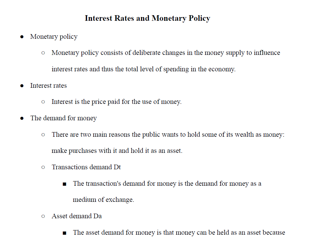 Interest Rates and Monetary Policy Notes