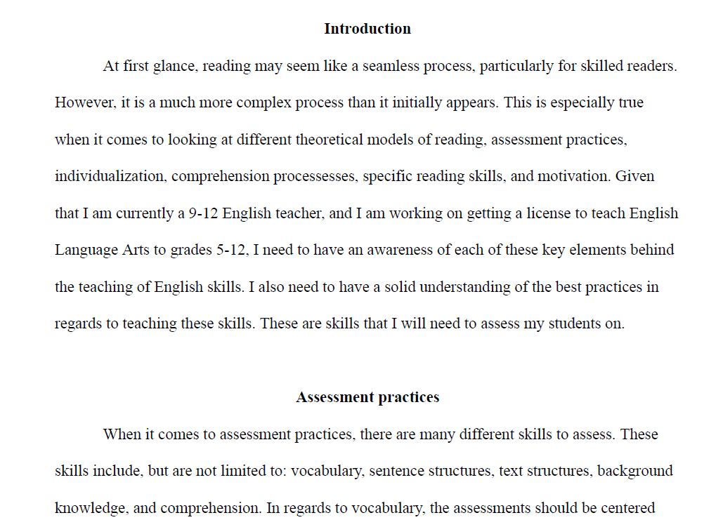 Intermediate Literacy Paper