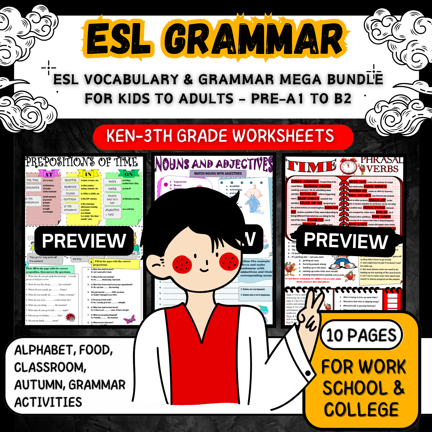 ESL Vocabulary & Grammar Mega Bundle for Kids to Adults – Pre-A1 to B2