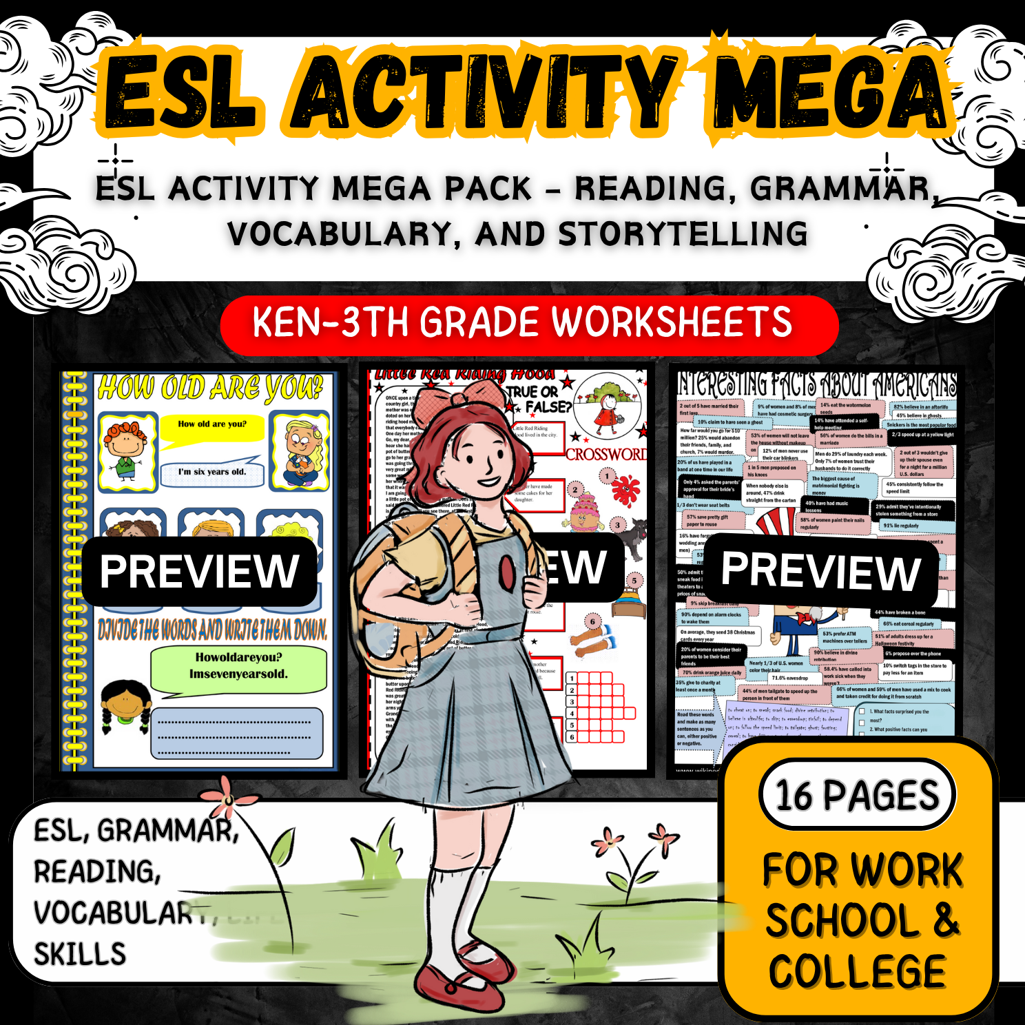 ESL Activity Mega Pack – Reading, Grammar, Vocabulary, and Storytelling Worksheets