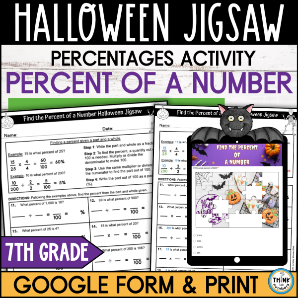 Find the Percent of a Number Halloween Jigsaw Activity Google Form and ...