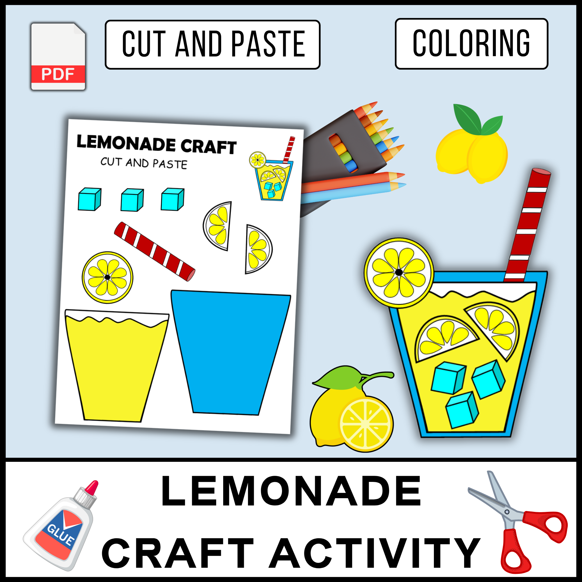 Lemonade Template Craft for Kids, How to Make Lemonade Activity, Summer and Beach Day Fun, Summer Ca