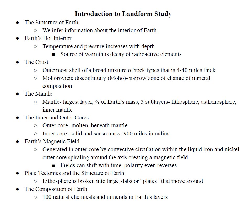 Introduction to Landform Study Notes