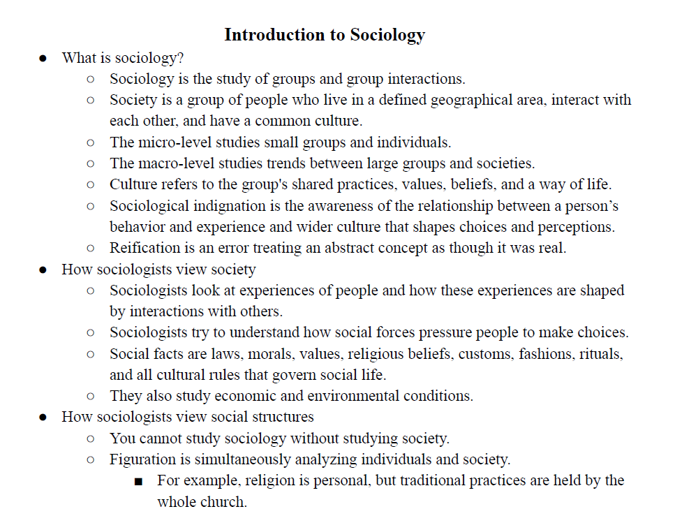 Introduction to Sociology Notes