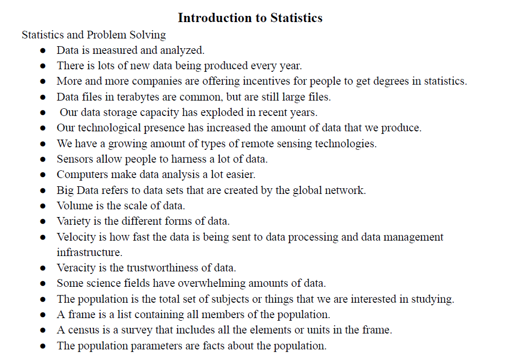 Introduction to Statistics Notes