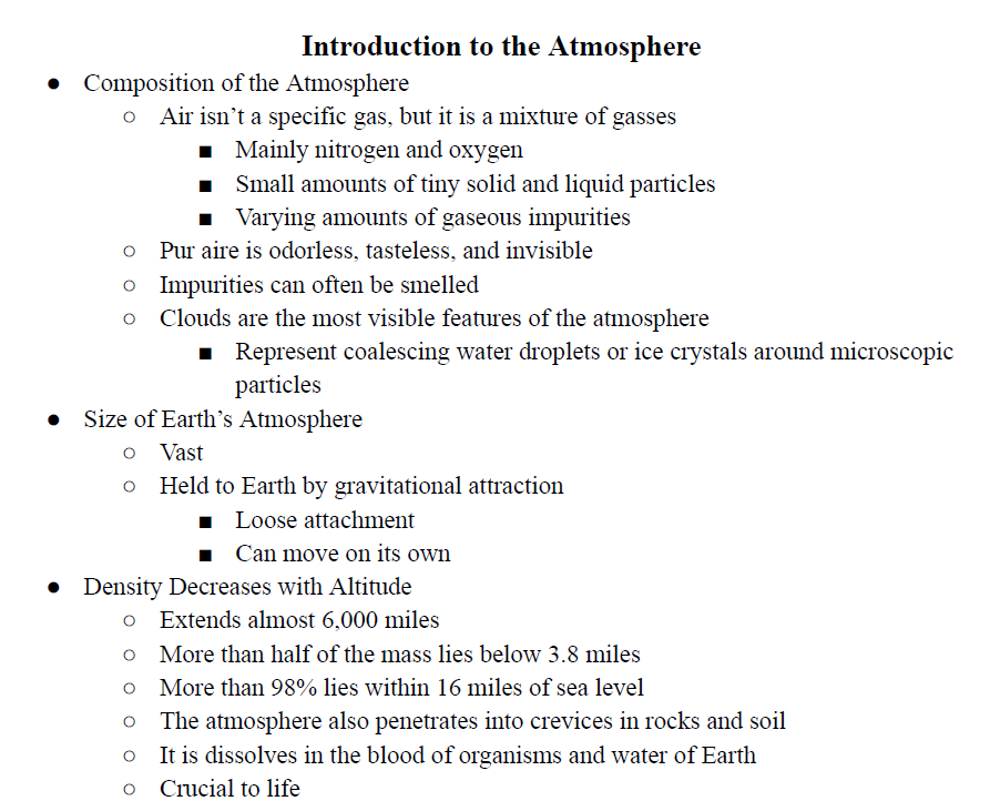 Introduction to the Atmosphere Notes