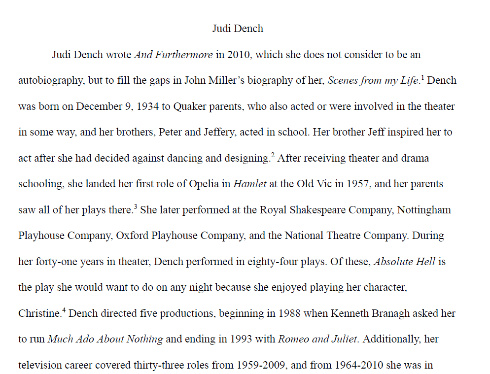 Judi Dench Autobiography Paper