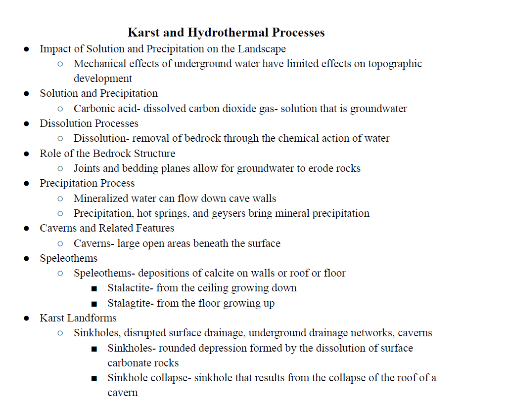 Karst and Hydrothermal Processes Notes