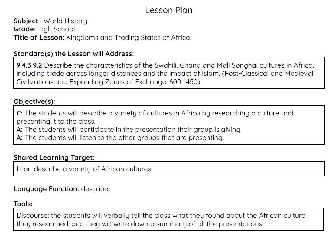 Kingdoms and Trading States of Africa Lesson Plan