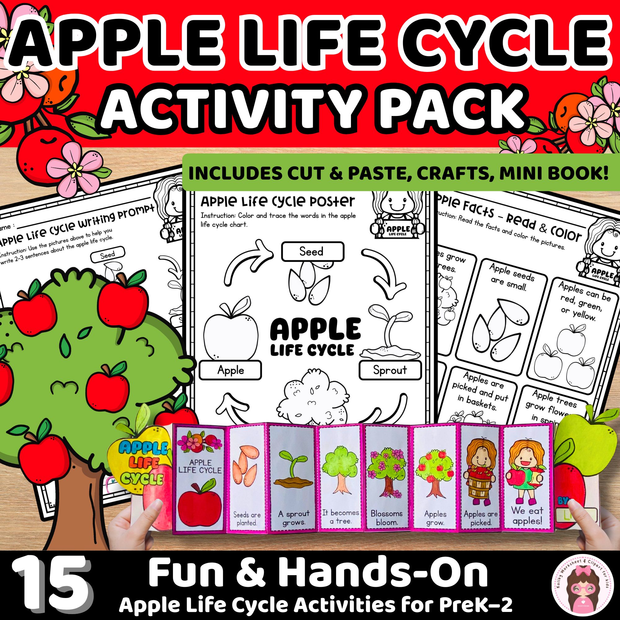 Apple Life Cycle Activities for PreK–2 | Cut and Paste, Crafts, Writing Pack