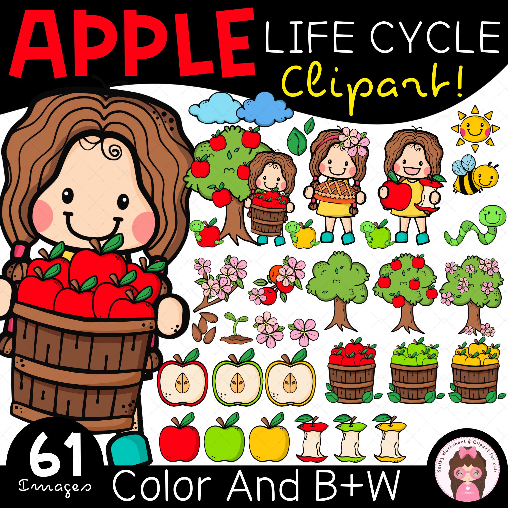 Apple Life Cycle Clipart Set for Worksheets and Fall Activities