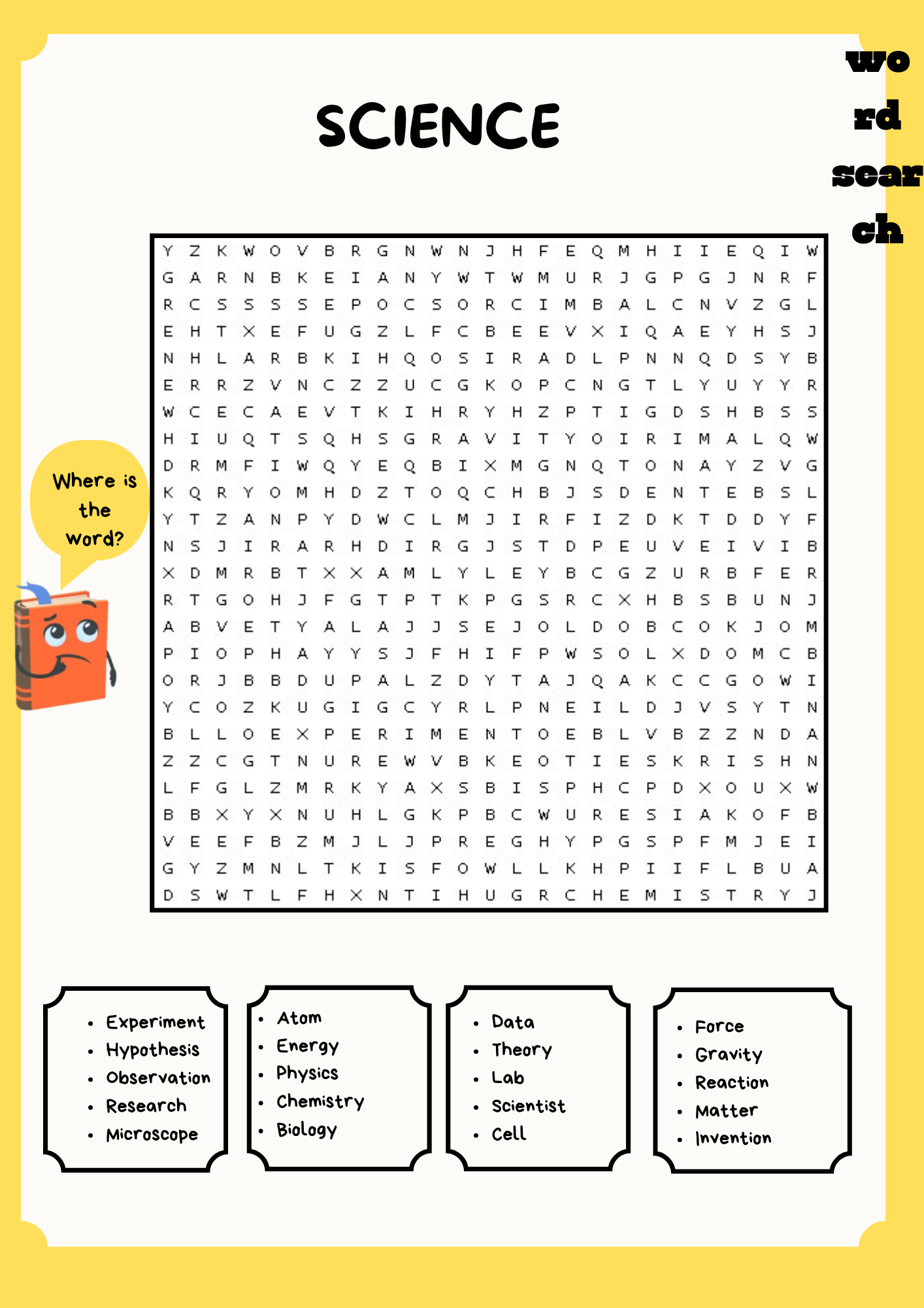 SCIENCE WORD SEARCH PUZZLE WORKSHEET ACTIVITY