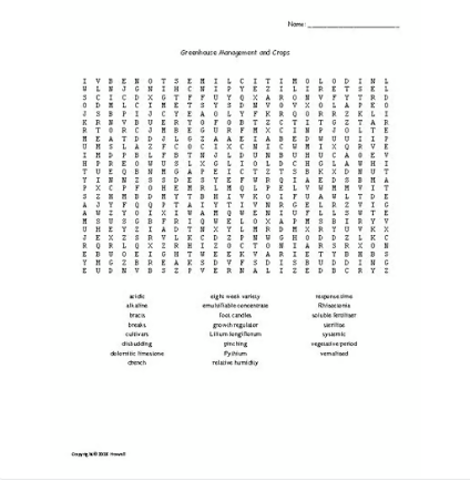 Greenhouse Management Word Search for Horticulture Students