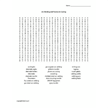 Arc Welding and Plasma Arc Cutting Word Search for an Ag. Mechanics Course