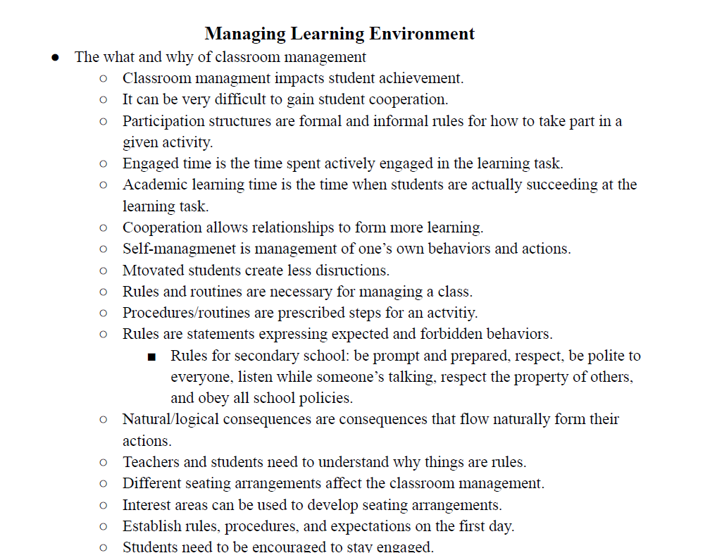 Managing Learning Environment Notes