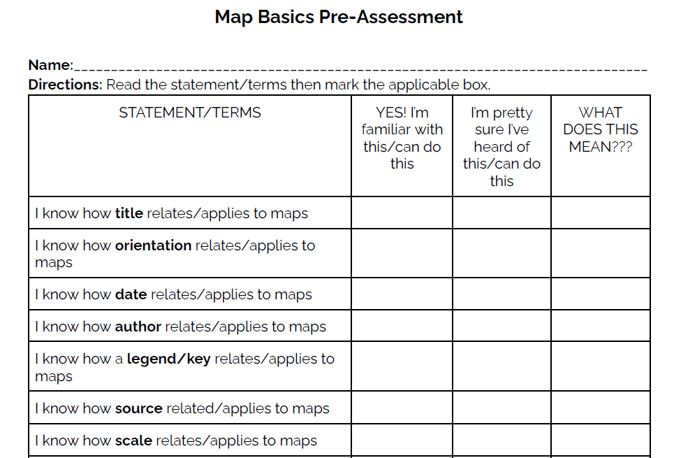Map Basics Pre-Assessment