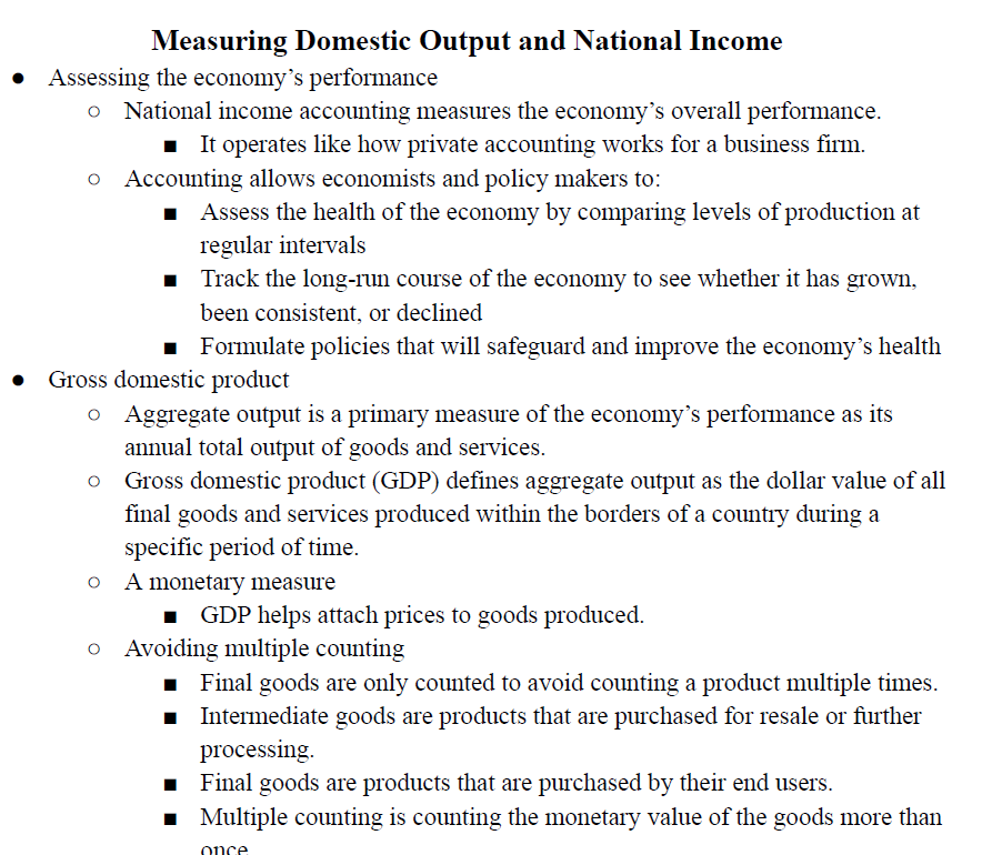 Measuring Domestic Output and National Income Notes