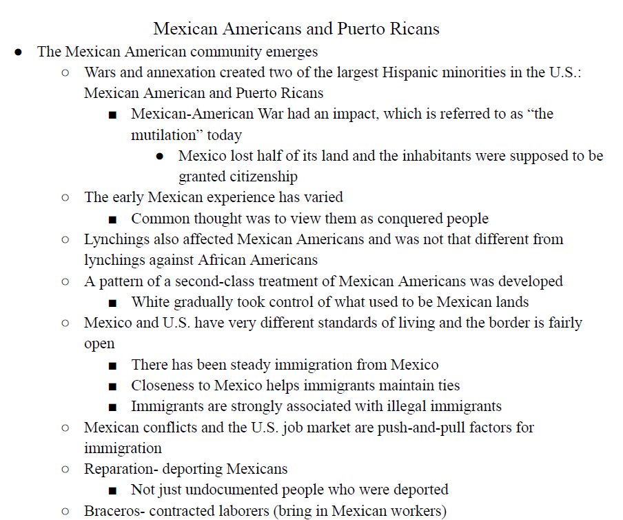 Mexican Americans and Puerto Ricans Notes