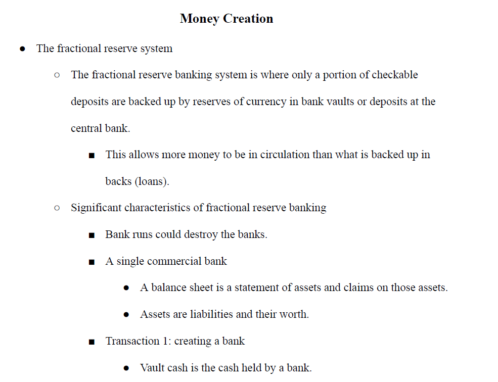 Money Creation Notes