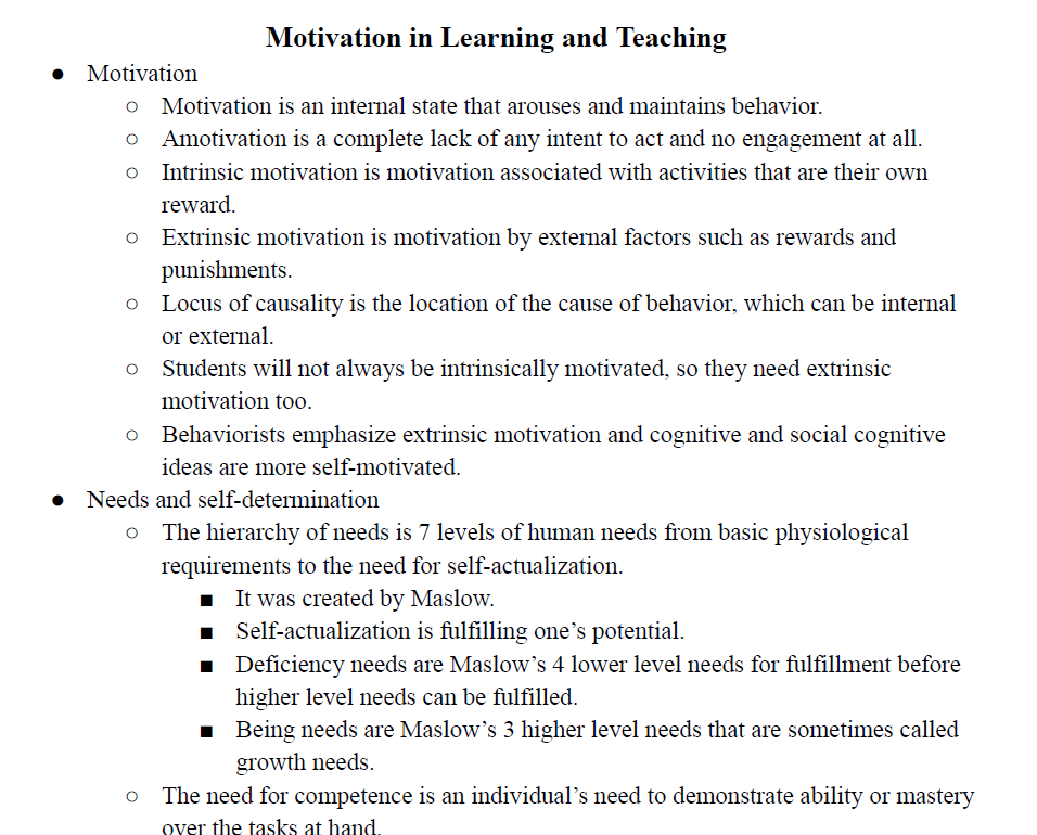 Motivation in Learning and Teaching Notes