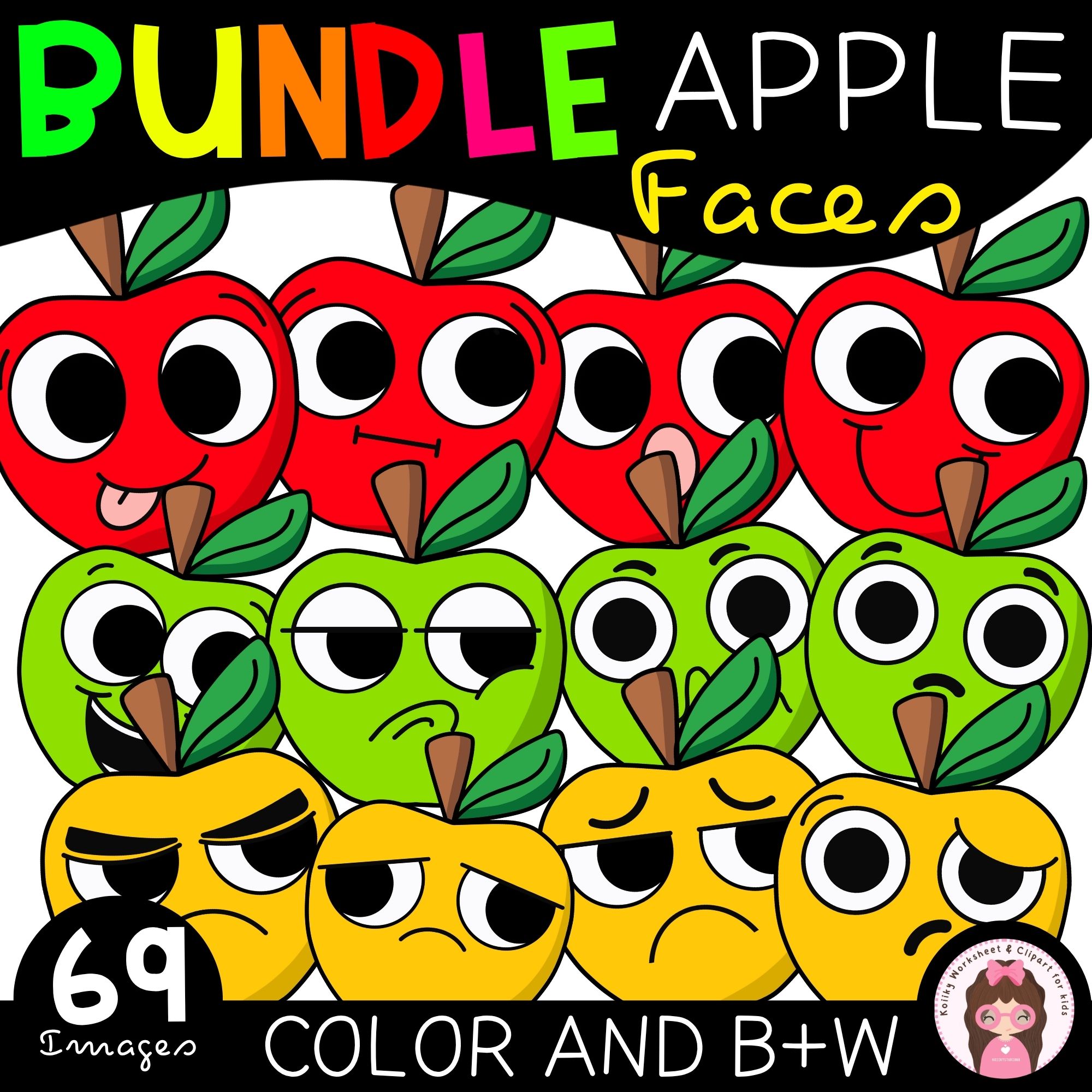 Apple Emotions Clipart Bundle – SEL Faces for Kids (Color + B&W)