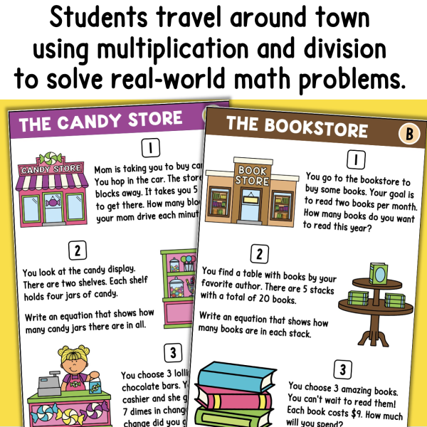 Grade 3 Multiplication and Division Word Problems Math Centers 3.OA.A.3 ...