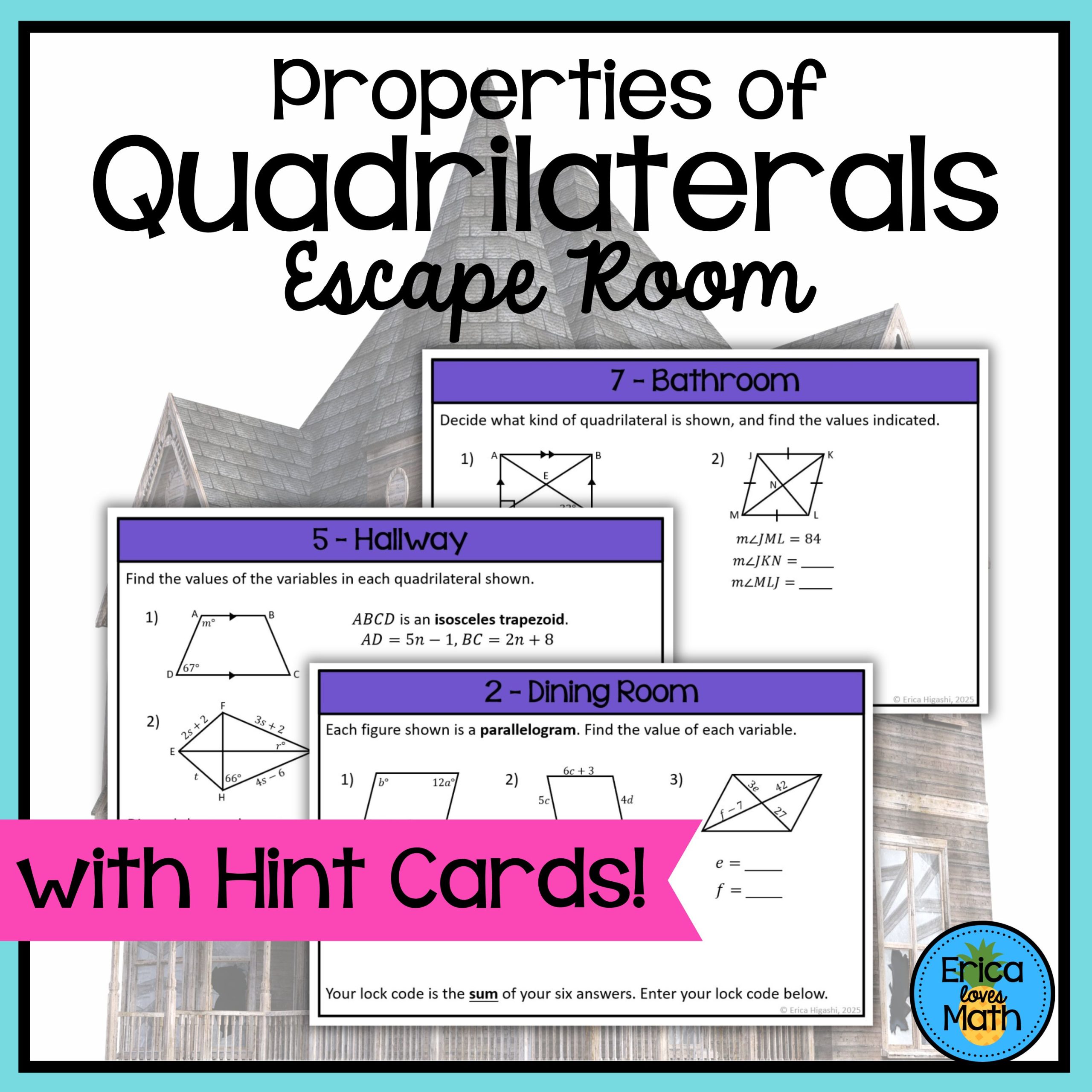 Properties of Quadrilaterals Escape Room Activity (Digital & Printable)