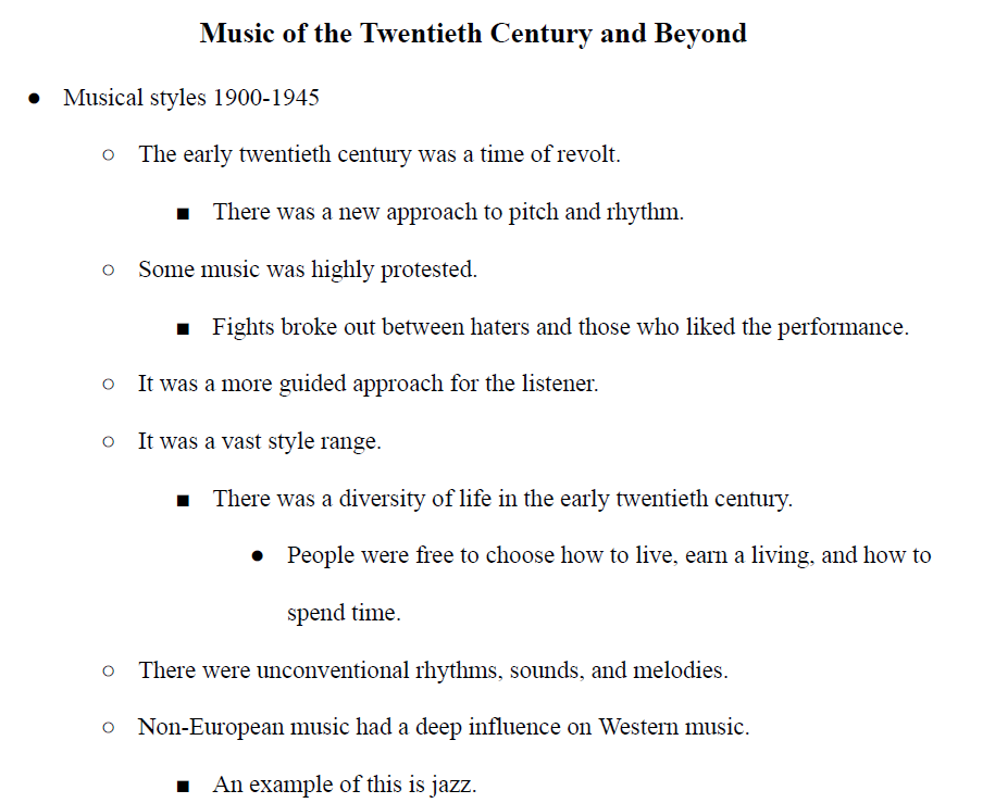 Music of the 20th Century and Beyond Notes