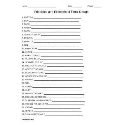 Principles and Elements of Floral Design Word Scramble