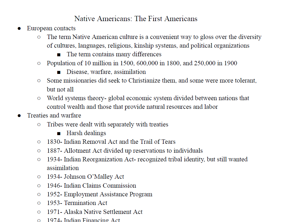 Native Americans: The First Americans Notes