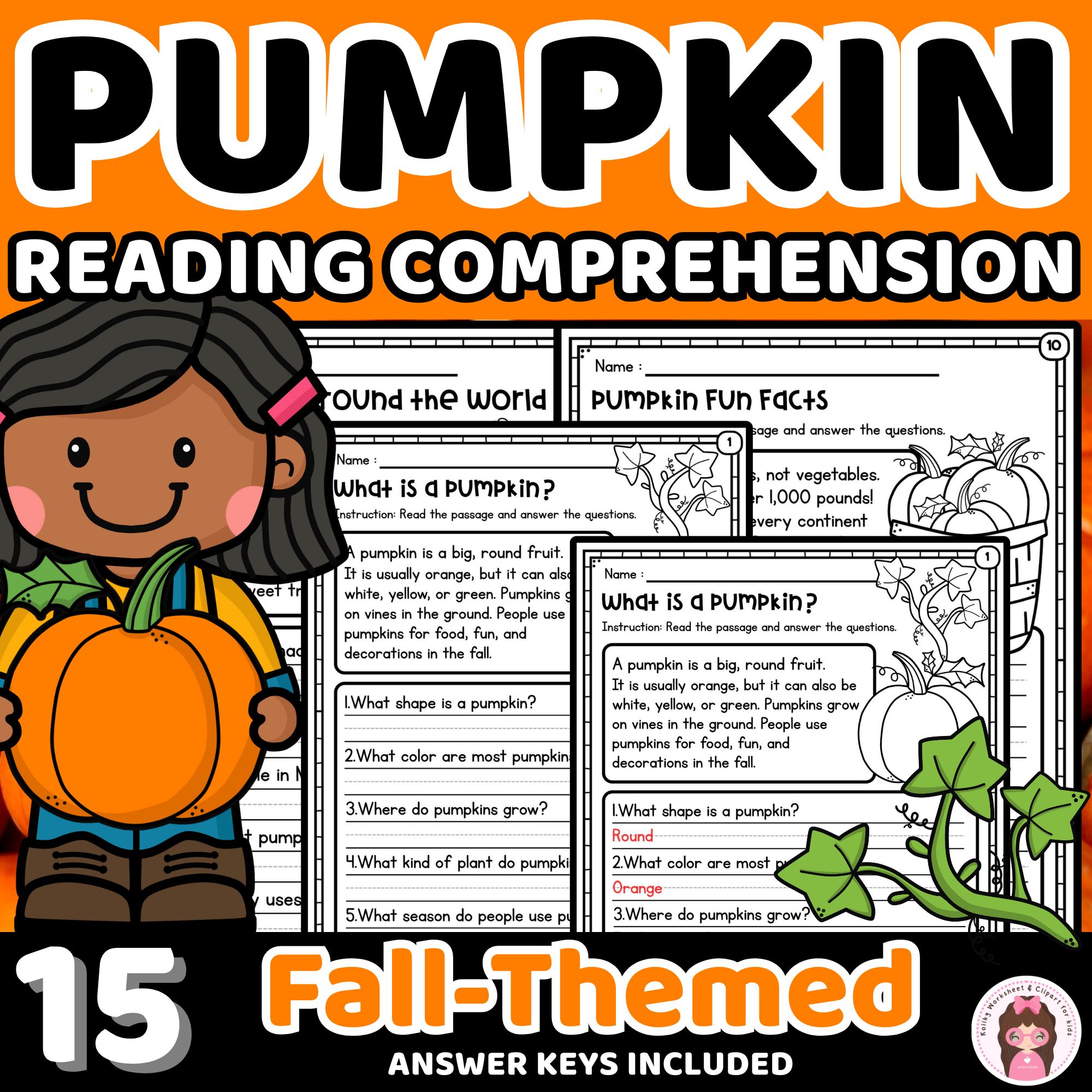 Pumpkin Reading Comprehension Worksheets for Fall – Grade 1 and 2