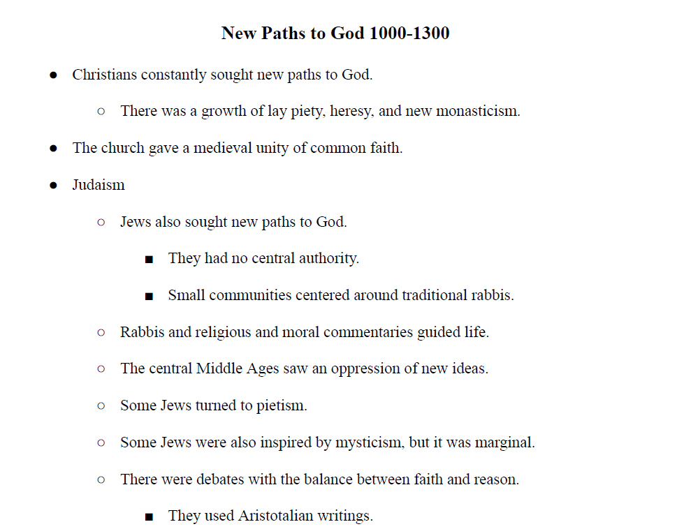 New Paths to God 1000-1300 Notes