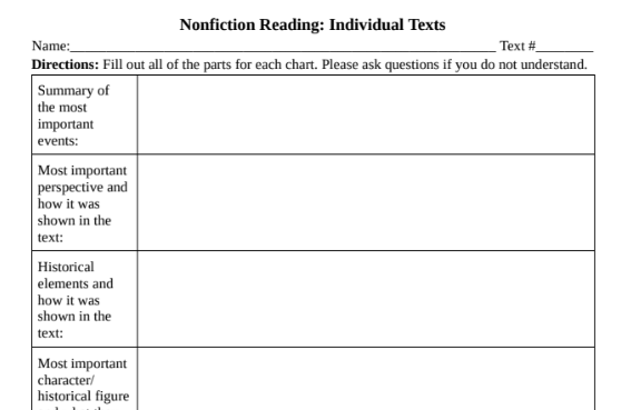 Nonfiction Text Analysis Worksheet