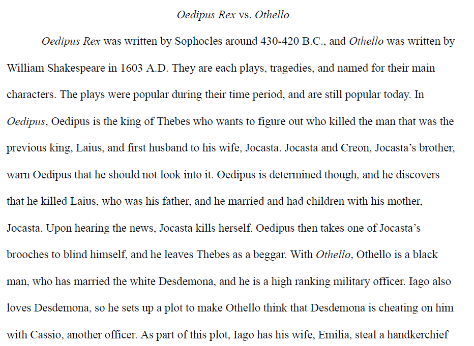 Oedipus Rex vs. Othello Paper