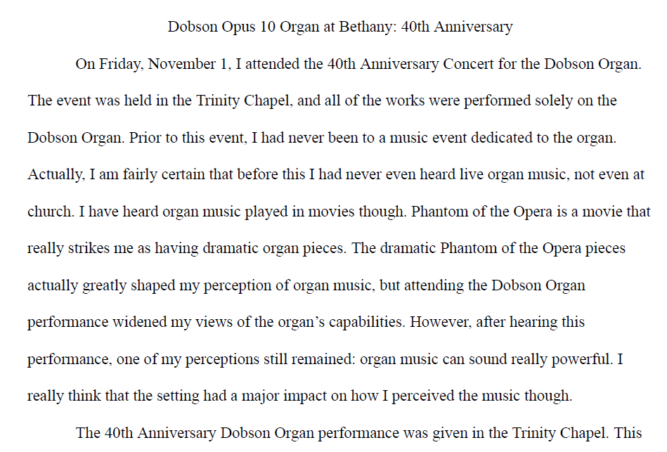 Organ Music Reflection Paper
