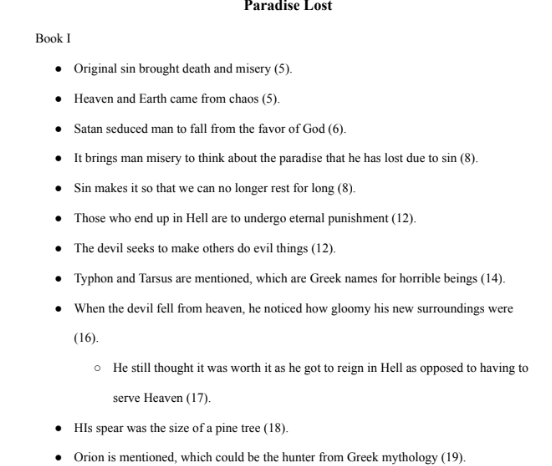 Paradise Lost Notes