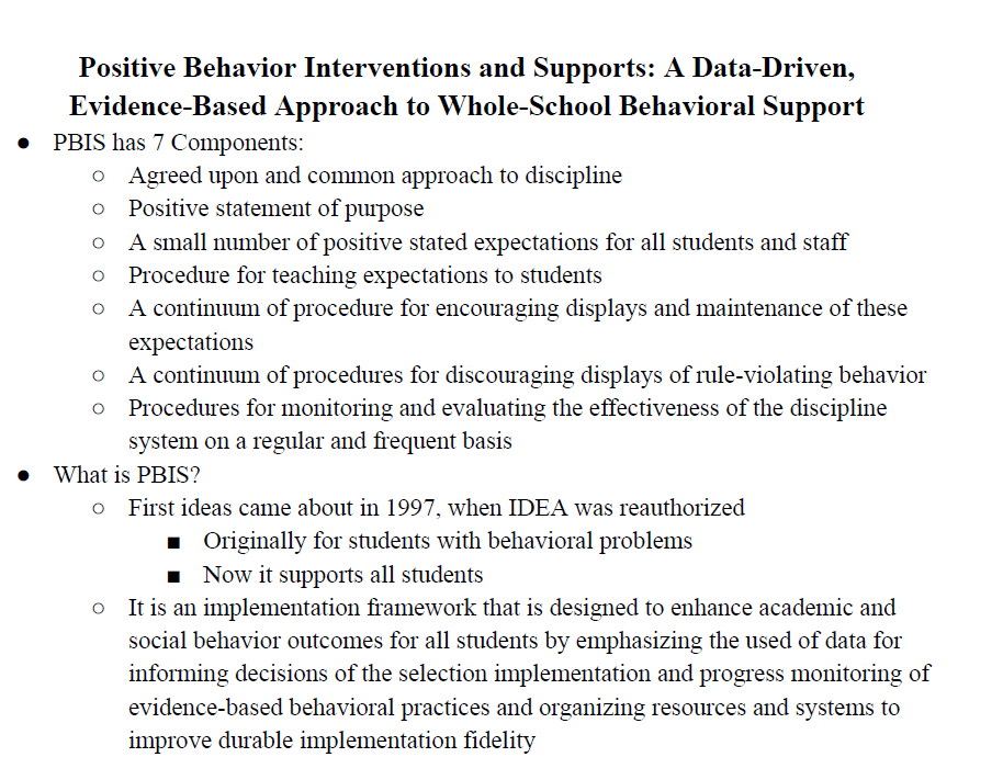 PBIS Notes