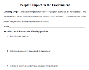 People's Impact on the Environment Worksheet
