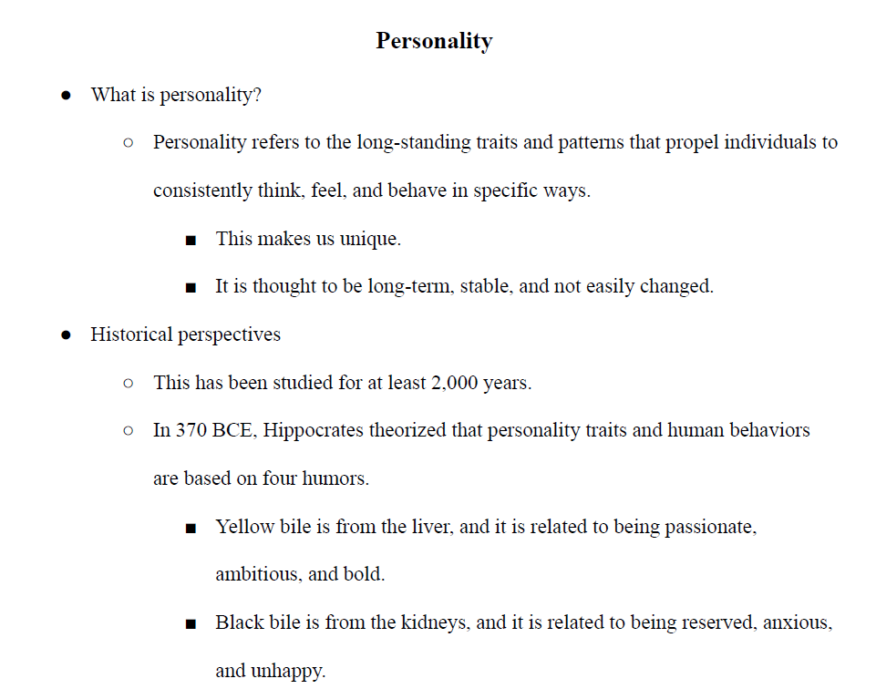 Personality Notes