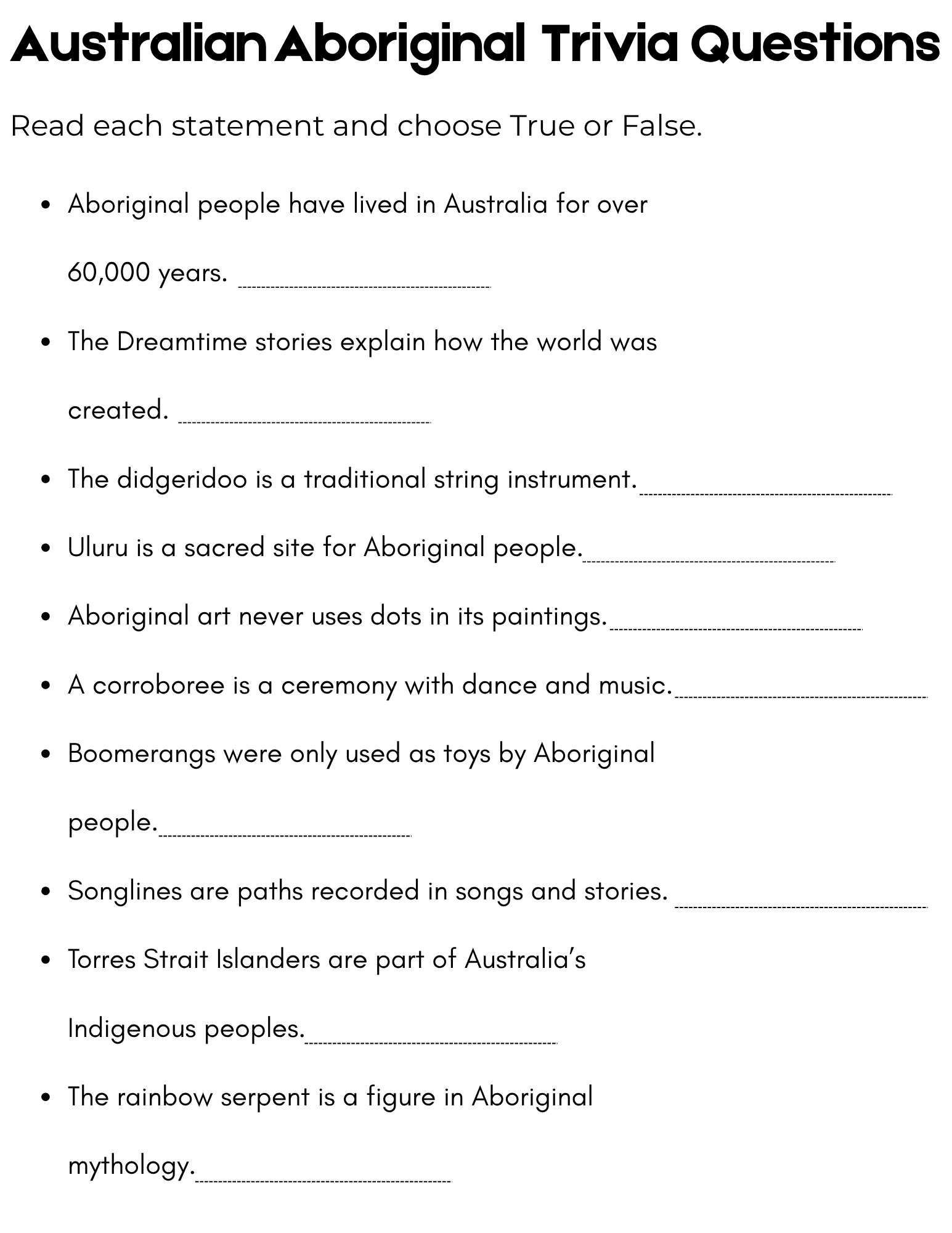 australian aboriginal trivia questions