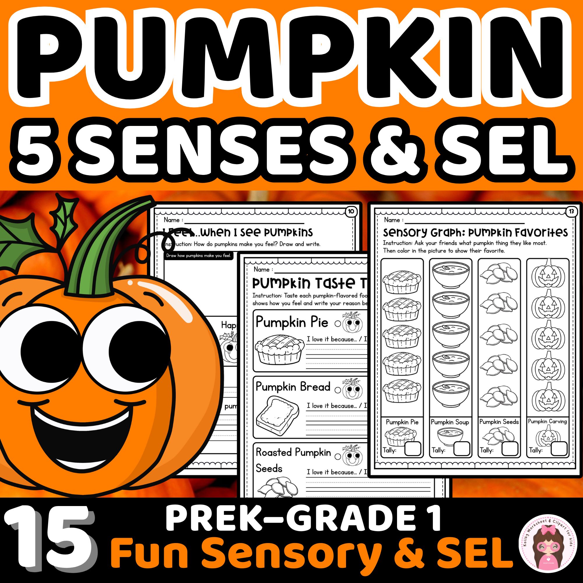Pumpkin 5 Senses and SEL Activities for PreK to Grade 1 – Fall Worksheets