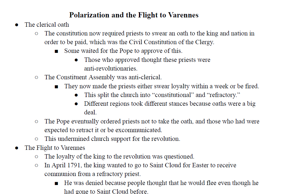 Polarization and the Flight to Varennes Notes